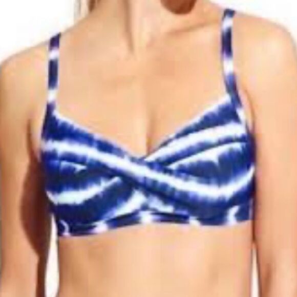 Athleta blue and white tie-dye twist front bikini top size 34B/CM - Picture 1 of 6
